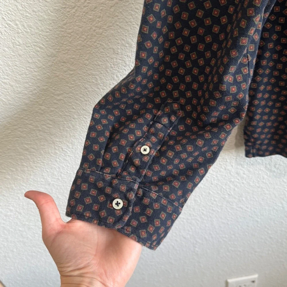 Ralph Lauren Mens XXL Long Sleeve Polo Shirt‎ Navy Geometric Medallion Preppy